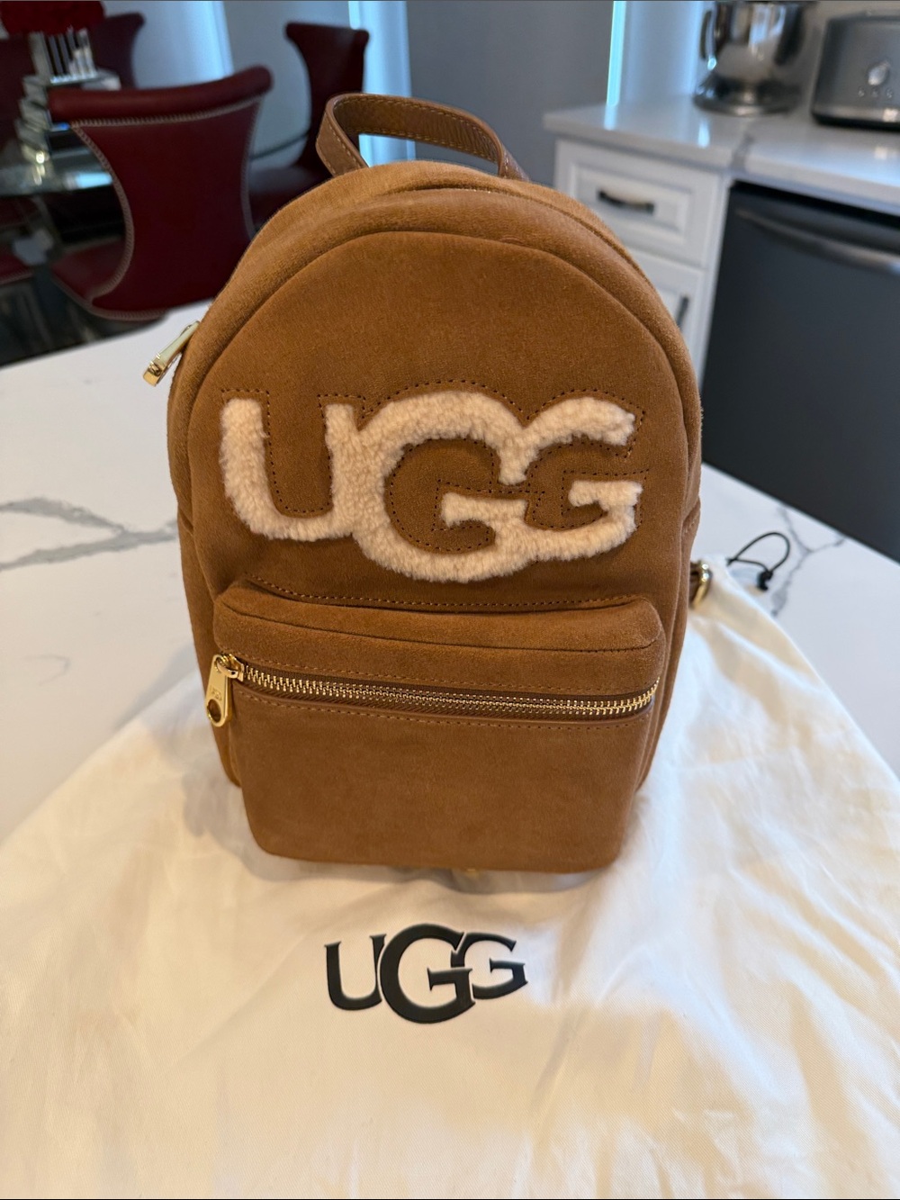 UGG Chestnut Mini Suede Backpack with Shearling Logo
